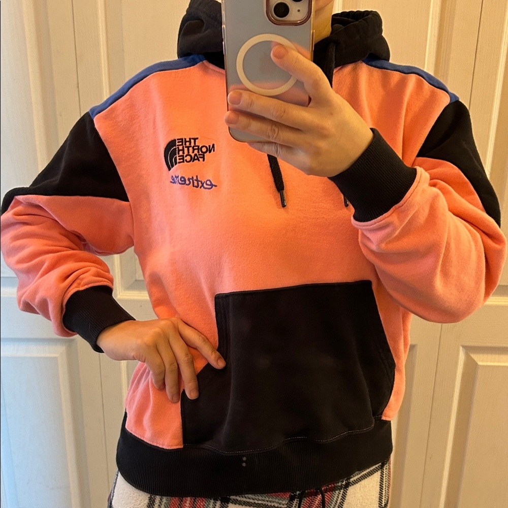 The North Face Pink and Black Fleece Hoodie Sweater